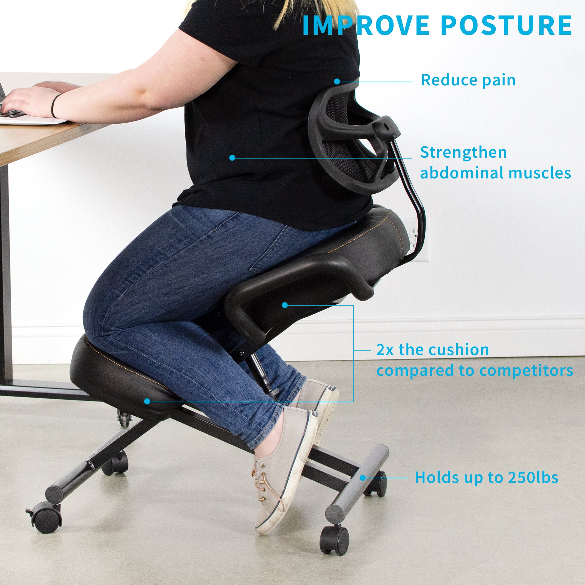 Black Adjustable Ergonomic Kneeling Chair with Back Support