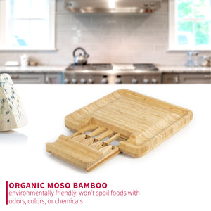 Natural Bamboo Cheese Board with Spreading Utensils