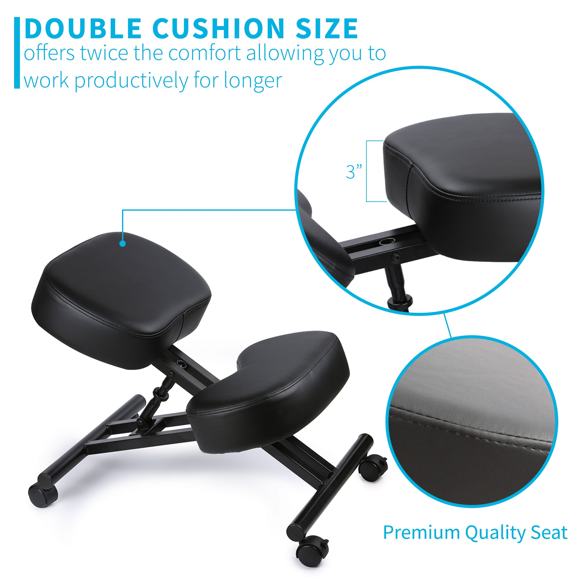 Ergonomic Kneeling Chair: Adjustable Stool, Memory Foam Seat - Black