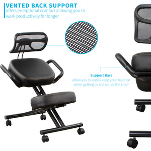 Black Adjustable Ergonomic Kneeling Chair with Back Support