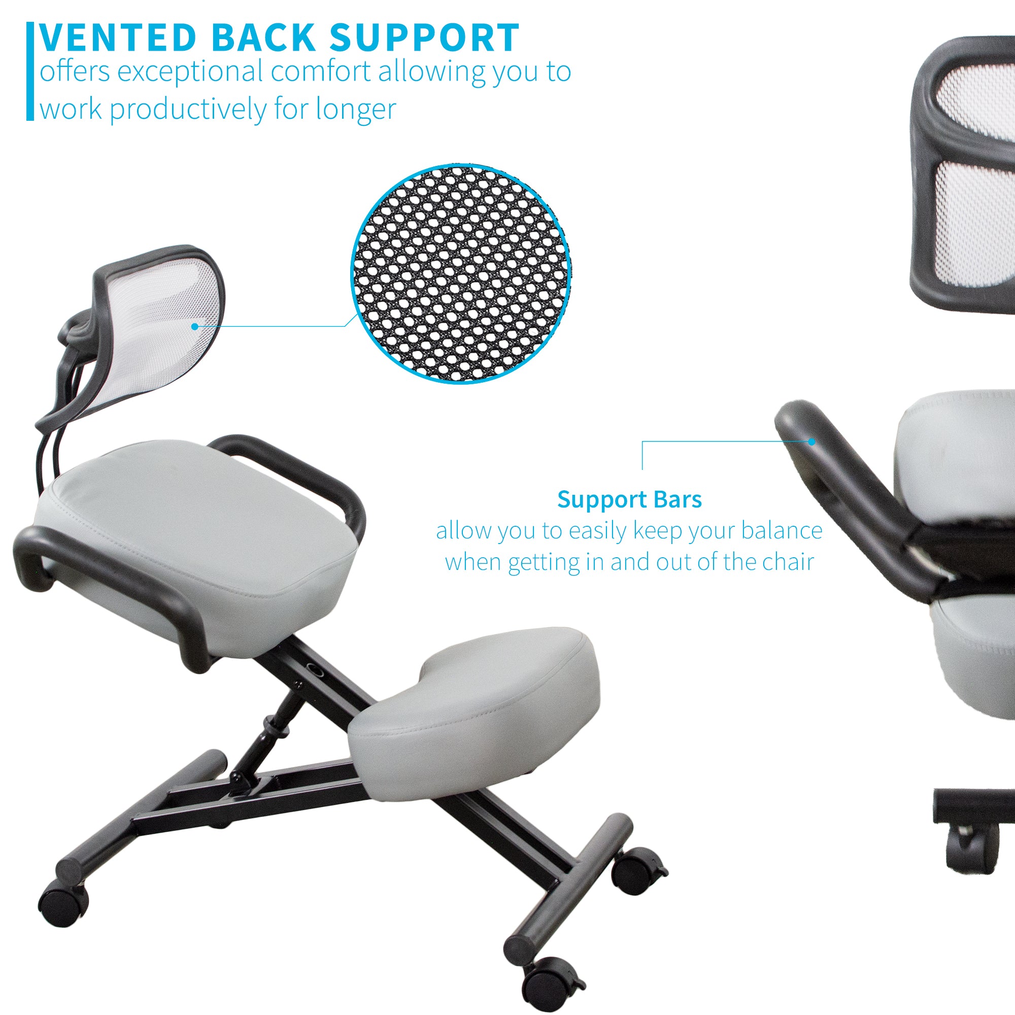 Gray Adjustable Ergonomic Kneeling Chair with Back Support